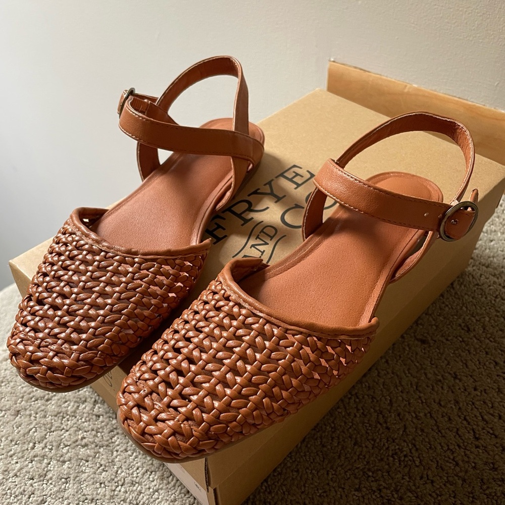 SOLD FRYE AND CO. Brown Woven Leather Sandals